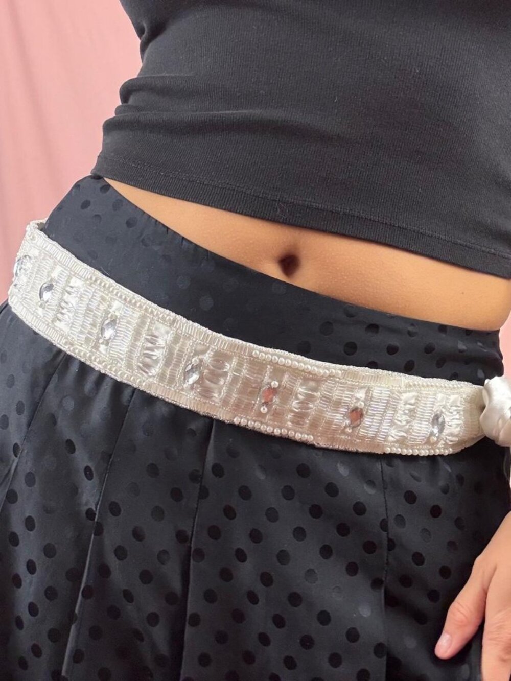 White Satin Deadstock Tie-Up Belt